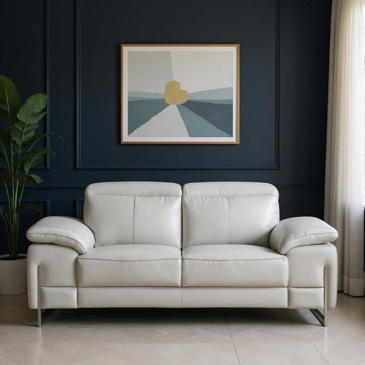 71" Light Gray And Silver Genuine Leather Loveseat