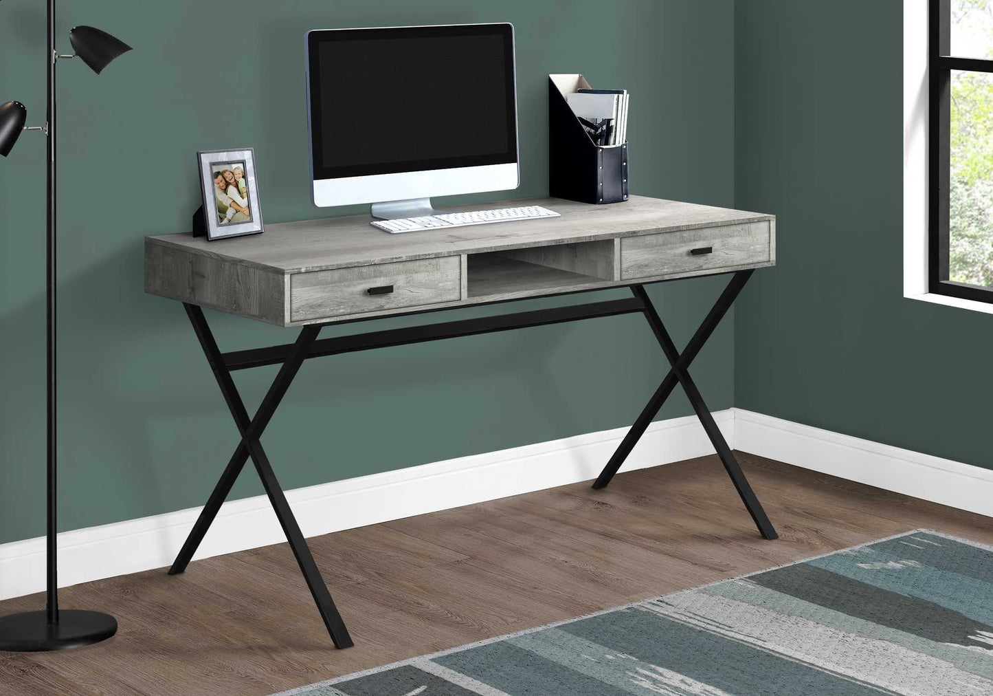 47" Taupe and Black With Two Drawers