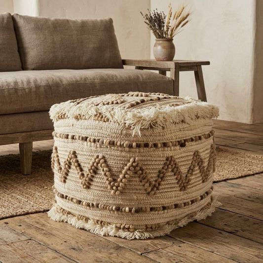 18" Beige Geometric Cube Ottoman