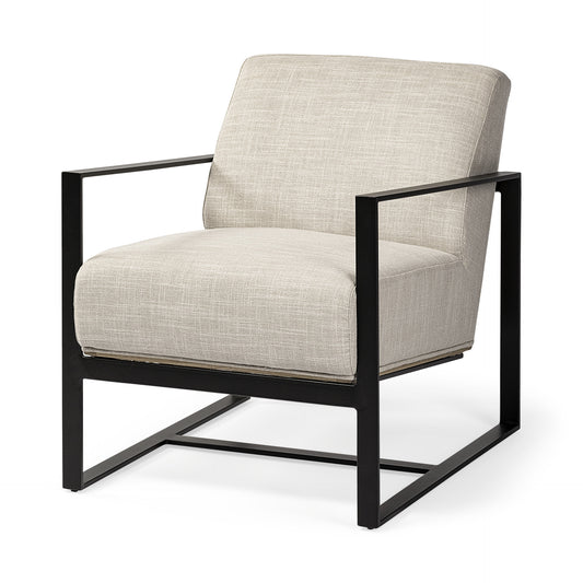 32" Cream and Black Fabric Arm Chair