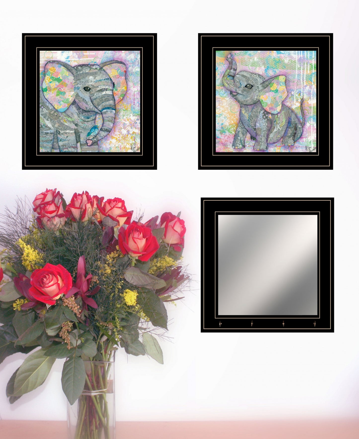 Set Of Three Elephant I and II 4 Black Framed Print Wall Art