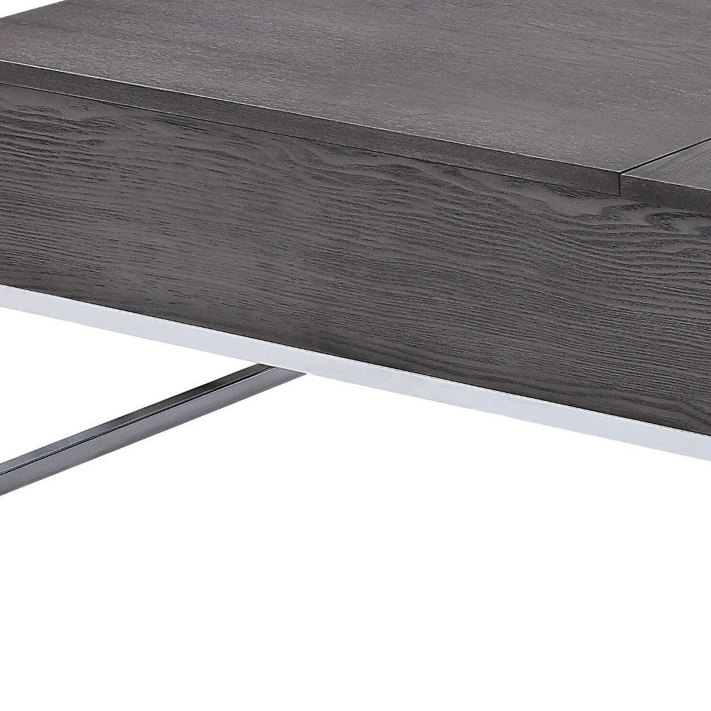 47" Chrome And Gray Oak Rectangular Lift Top Coffee Table