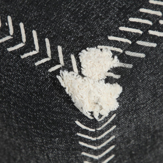 18" Black Cotton Geometric Pouf Ottoman