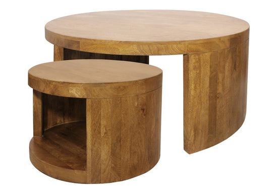 Set of 2 Bàba & Dén Walnut Distressed Round Nesting Coffee Tables