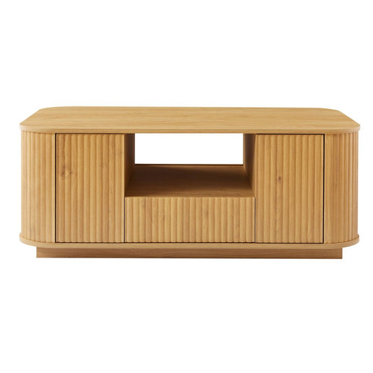 47" Natural Wood Oval Block Coffee Table With Storage
