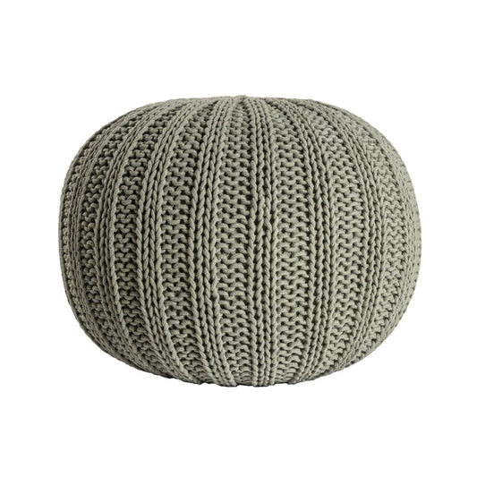 20" Green Cotton Cable Knit Round Pouf Ottoman