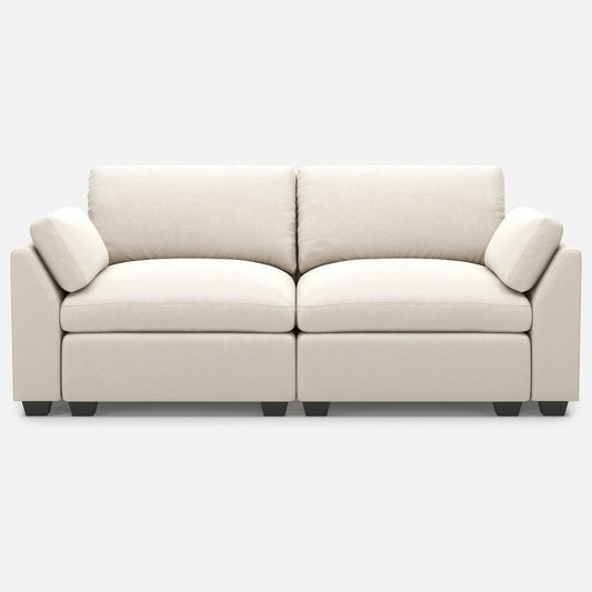 75" Beige and Black Velvet Modular Loveseat