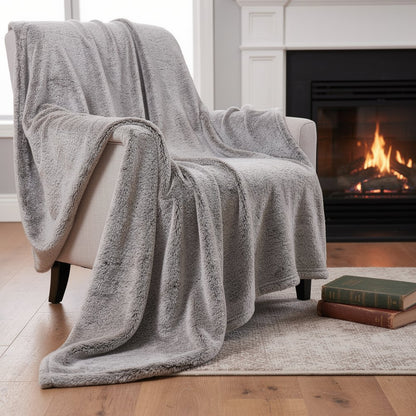 59" X 79" Gray Faux Fur Plush Throw Blanket