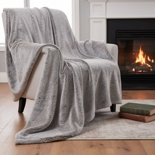 59" X 79" Gray Faux Fur Plush Throw Blanket