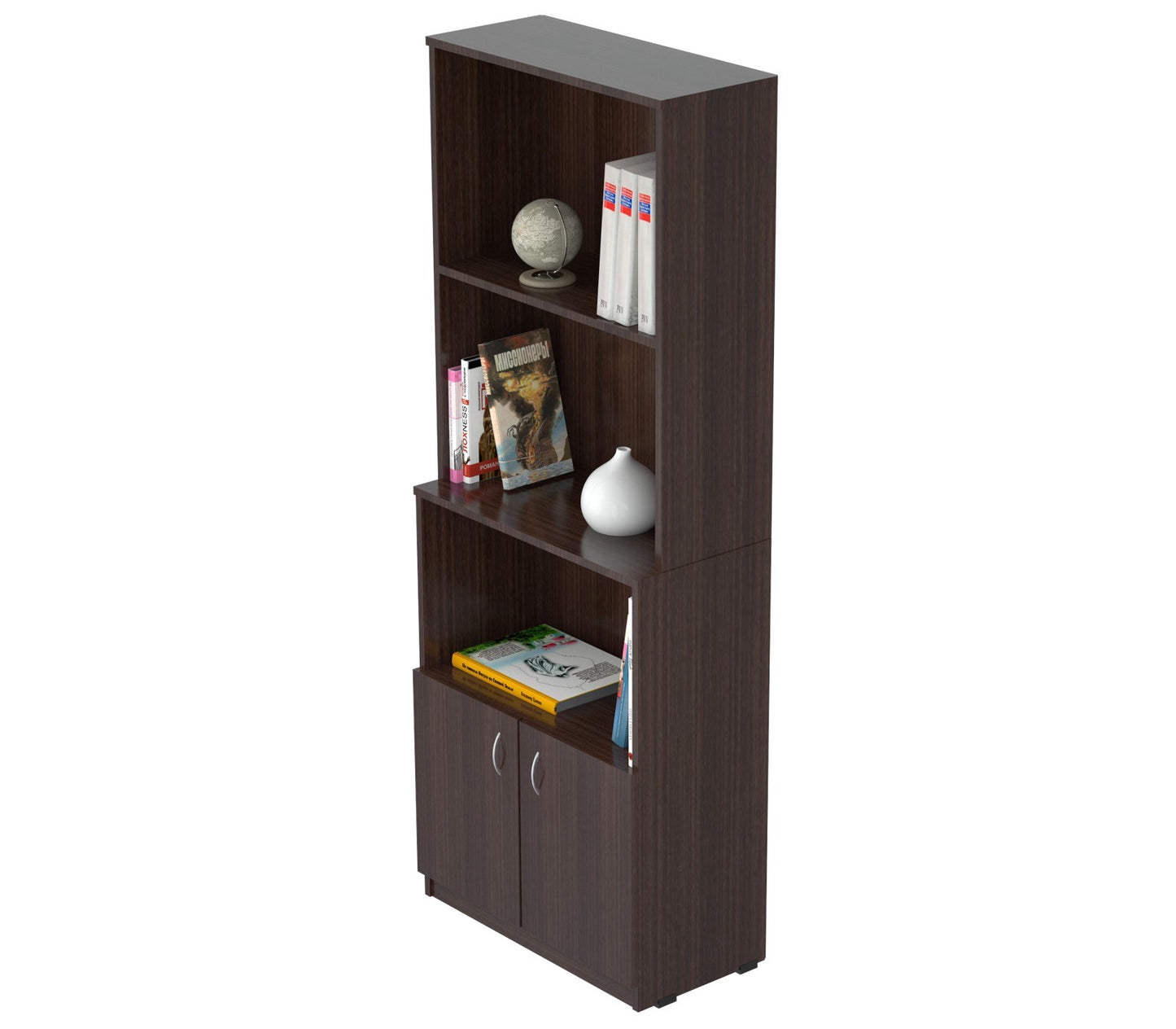 63" Espresso Solid Wood Three Tier Bookcase