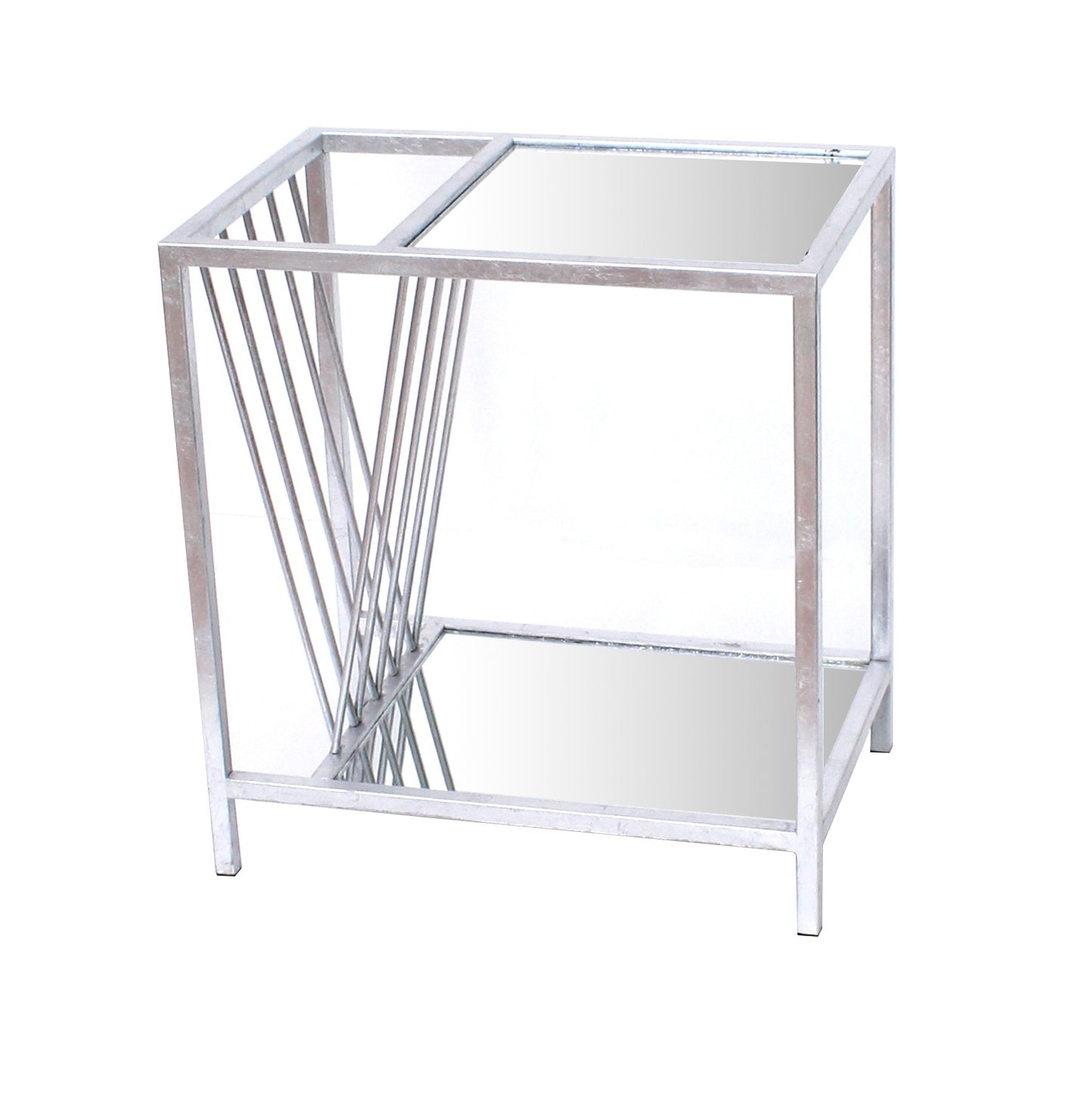 24" Silver Mirrored Glass End Table With Shelf