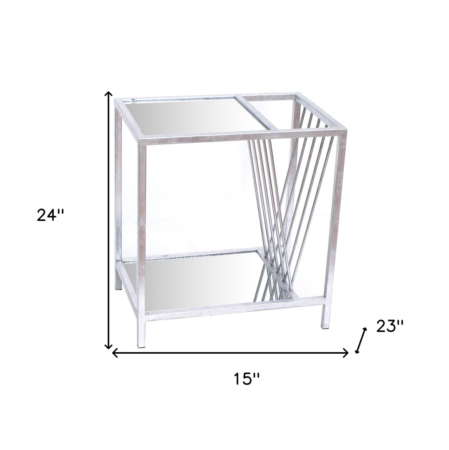 24" Silver Mirrored Glass End Table With Shelf