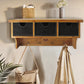 Brown Rustic Wooden Wall Shelf With 3 Drawers And Hooks