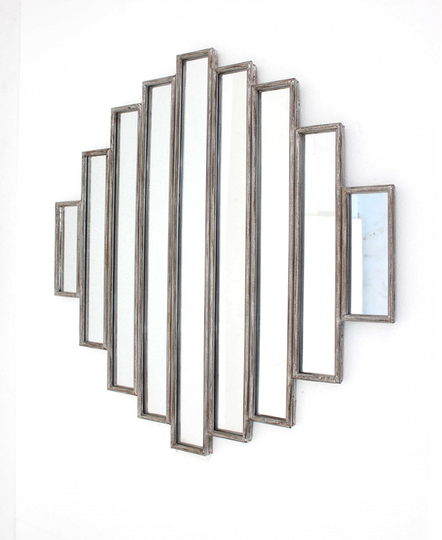 36" X 36" X 2" Silver Rustic Multi Mirrored Wall Sculpture