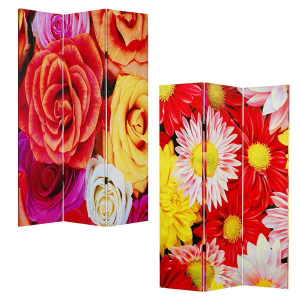 48 X 72 Multi Color Wood Canvas Daisy And Rose  Screen