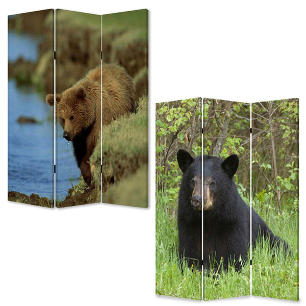 48 X 72 Multi Color Wood Canvas Bear  Screen