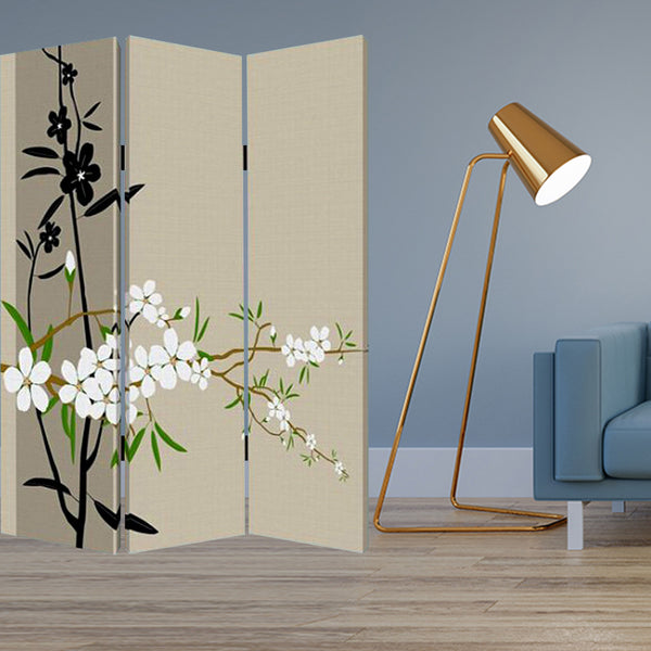 48 X 72 Multi Color Wood Canvas Plum Blossom  Screen