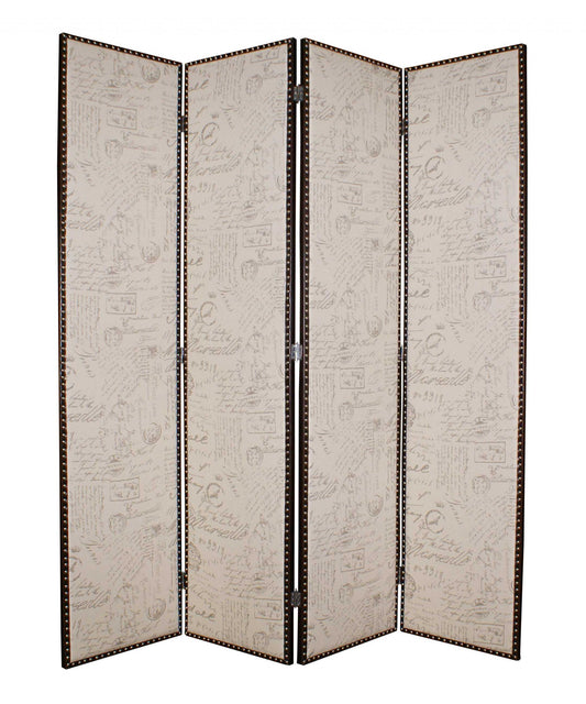 80 X 84 Beige Wood & Fabric  Screen