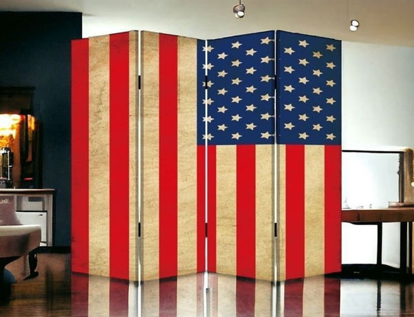 84 X 84 Blue And Red Wood Canvas American Flag Screen