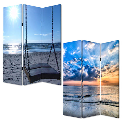 48" X 72" Multi Color Wood Canvas Seaside Serenity  Screen