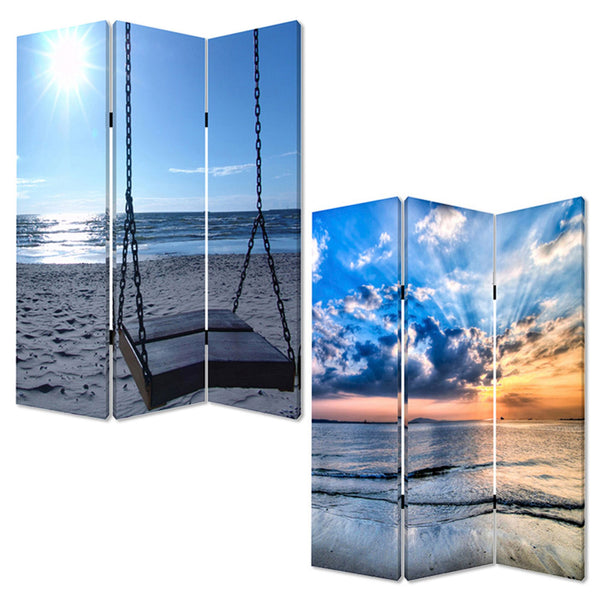 48 X 72 Multi Color Wood Canvas Seaside Serenity  Screen