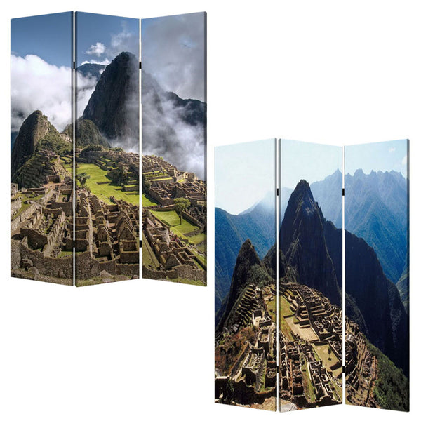 48 X 72 Multi Color Wood Canvas Machu Picchu  Screen