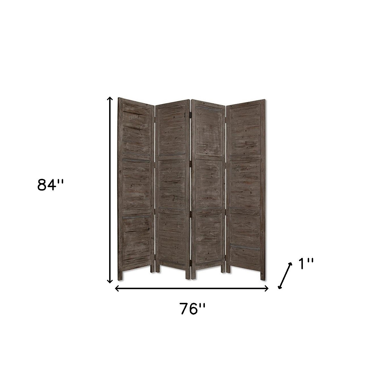 84" Gray Folding Four Panel Screen Room Divider