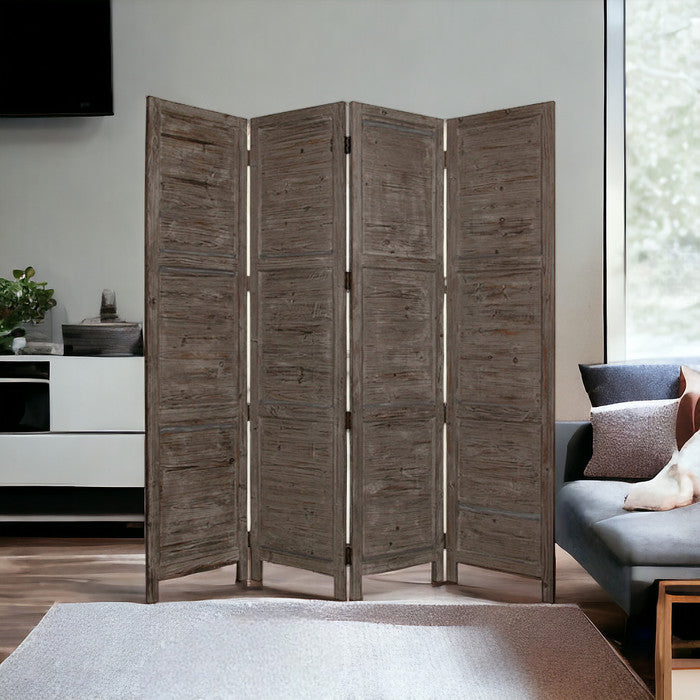 84" Gray Folding Four Panel Screen Room Divider