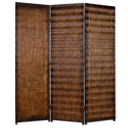 63" X 72" Brown Wood 3 Panel  Screen