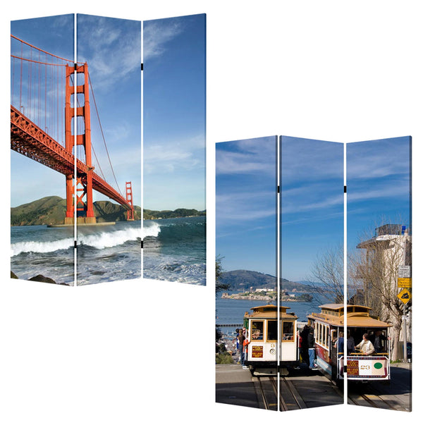 48 X 72 Multi Color Wood Canvas San Francisco  Screen