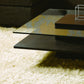 14" Oak Mdf  Glass  And Veneer Coffee Table