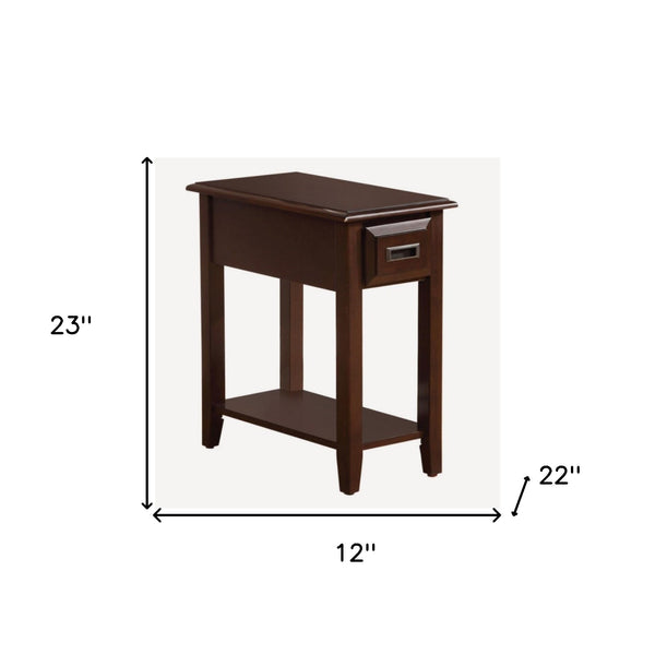 23 Brown Solid Wood End Table With Drawer And Shelf