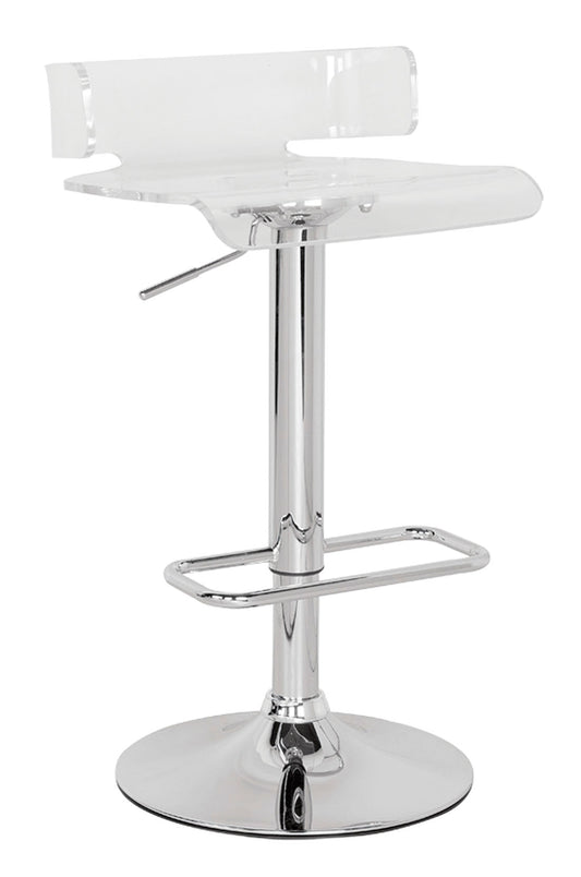 Clear And Silver Acrylic And Metal Swivel Low Back Adjustable Height Bar Chair