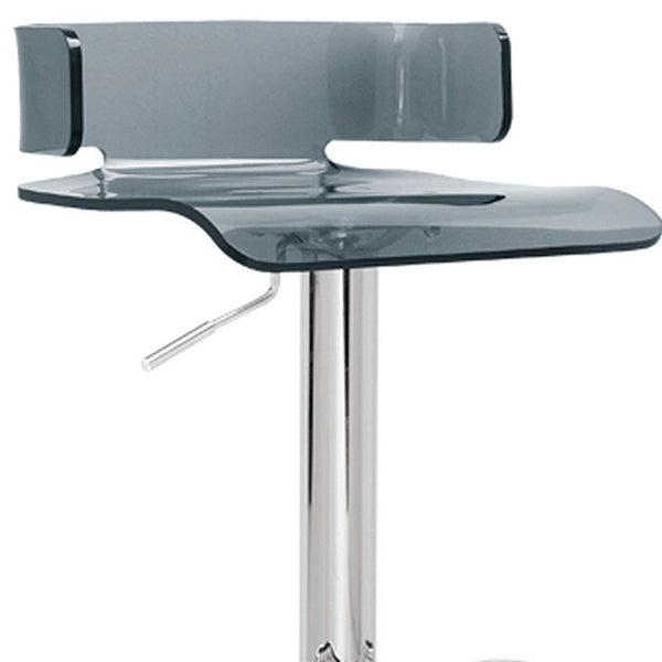 Clear And Silver Acrylic And Metal Swivel Low Back Adjustable Height Bar Chair