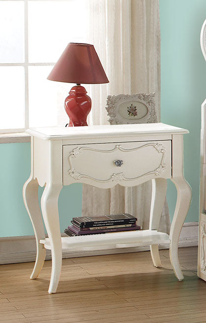 24 X 17 X 26 Pearl White Pine Wood Nightstand