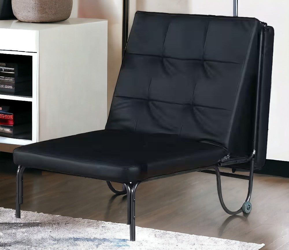 75" Black Faux Leather Tufted Convertible Chair