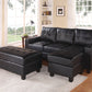 Black Faux Leather Stationary L Shaped Three Piece Sofa And Chaise