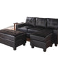 Black Faux Leather Stationary L Shaped Three Piece Sofa And Chaise