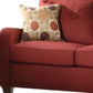 84" Red Linen Sofa And Toss Pillows With Chocolate Legs