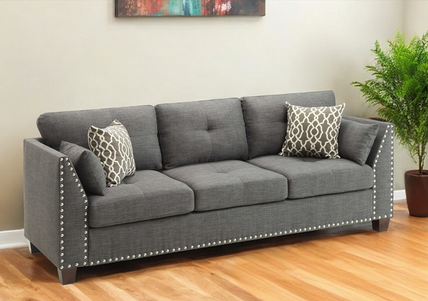 68 Gray Linen Sofa With Black Legs