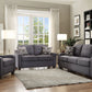 69" Gray Linen Sofa And Toss Pillows With Dark Brown Legs