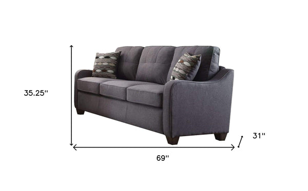 69 Gray Linen Sofa And Toss Pillows With Dark Brown Legs