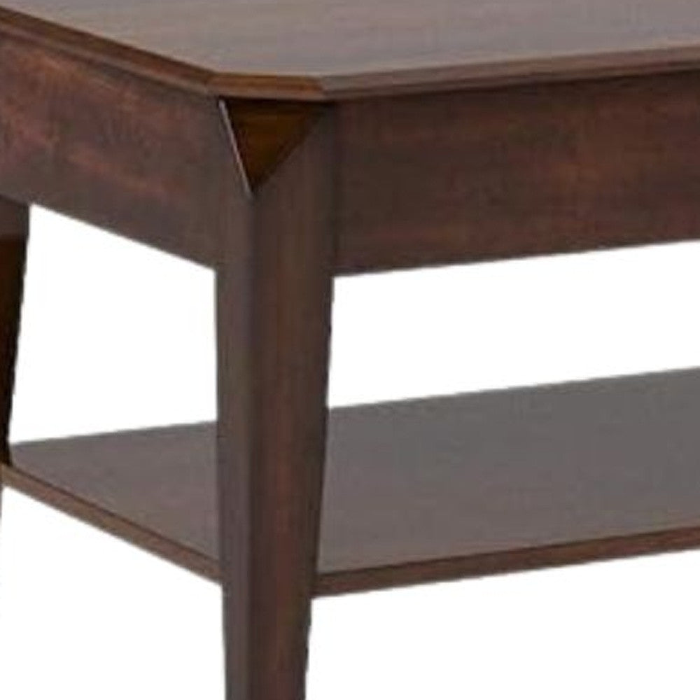 47" Dark Brown Lift Top Coffee Table With Shelf