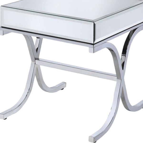 22 Silver And Clear Glass Square Mirrored End Table