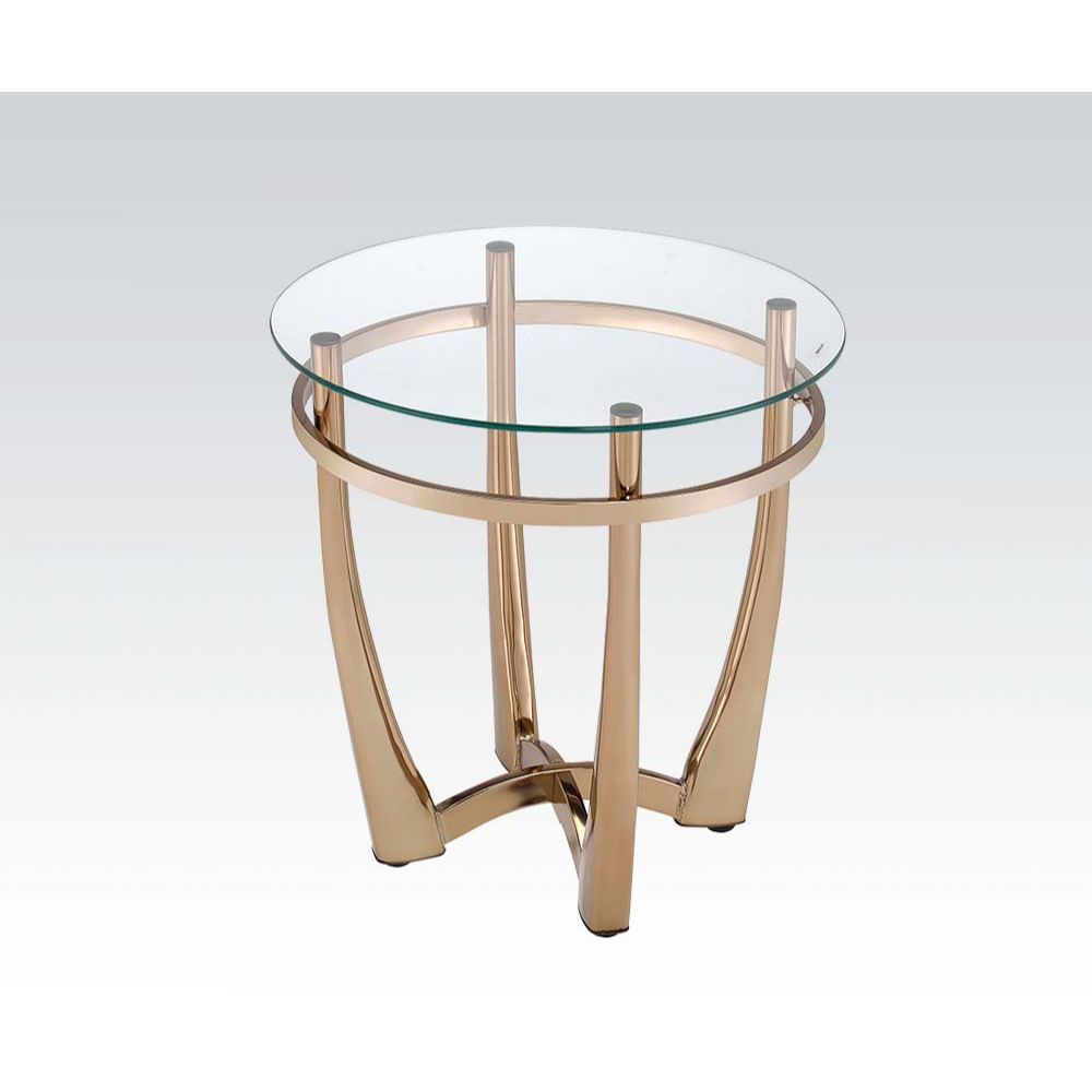 25" Champagne And Clear Glass Round End Table