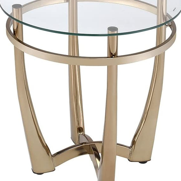 25 Champagne And Clear Glass Round End Table