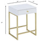 24" Gold And White Solid Wood End Table With Drawer