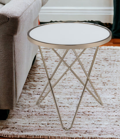 Mod Black Glass And Geo Gold End Table