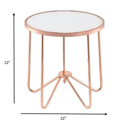 22 Rose Gold And Clear Glass Round End Table