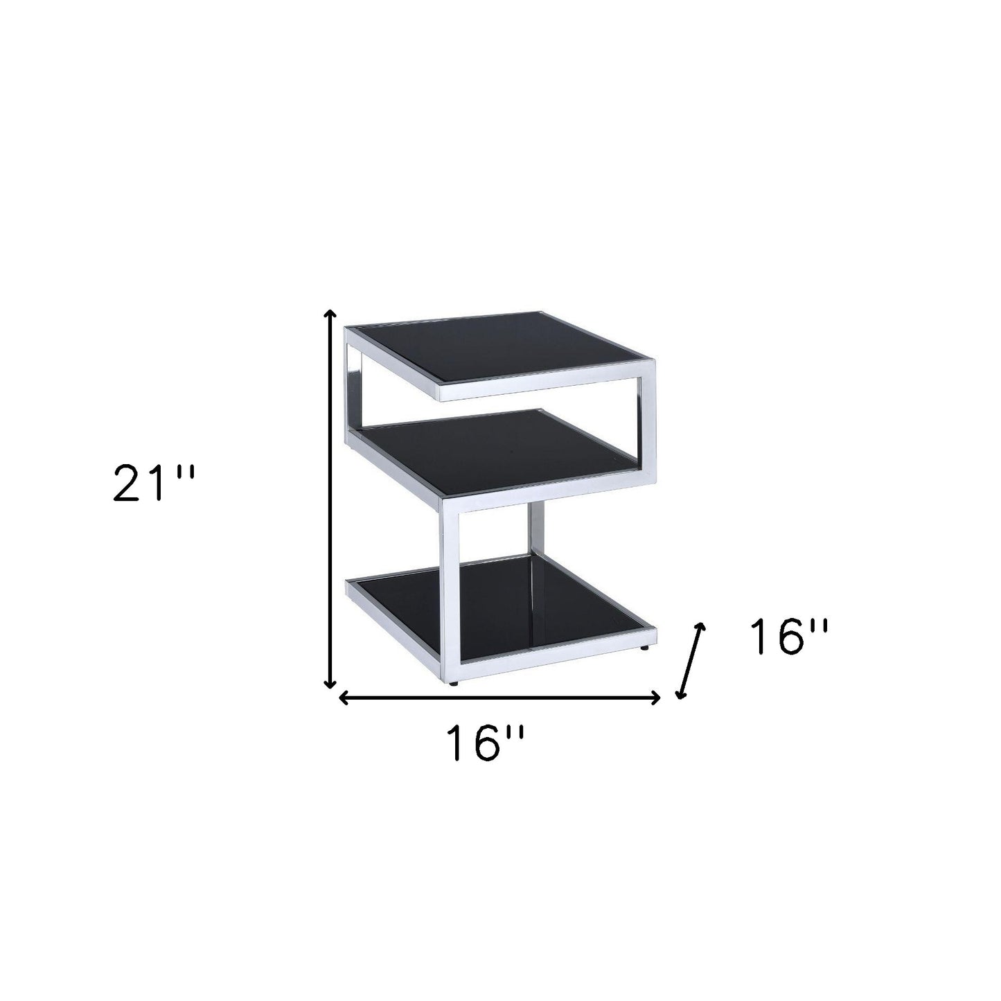 21" Silver And Black Tempered Glass Square End Table With Two Shelves